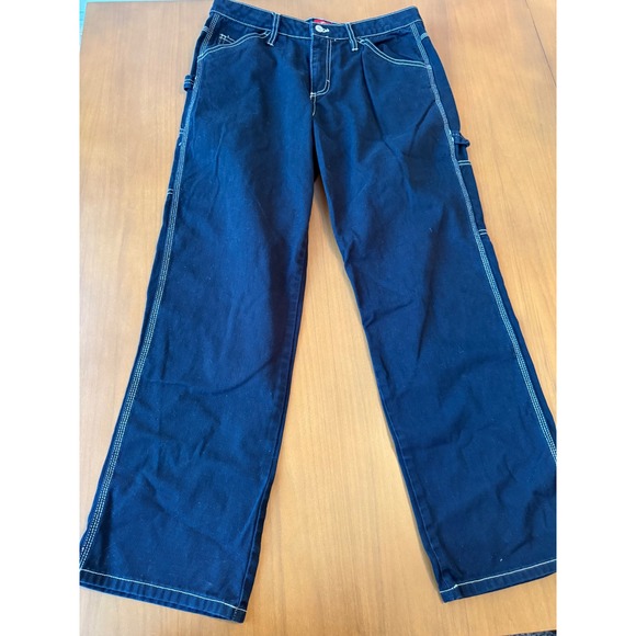 Dickies Women's Carpenter Pants Contrasting Stitching Black Workwear - Picture 1 of 6